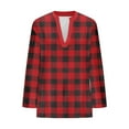 thumbnail image 2 of Soki Womens Basic Casual V Neck Plaid Print 3/4 Sleeve Work Tops Blouses Shirts, 2 of 8