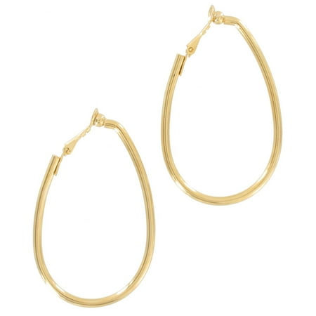 - Gold Tone Oval Clip On Hoop Earrings 2 1/4