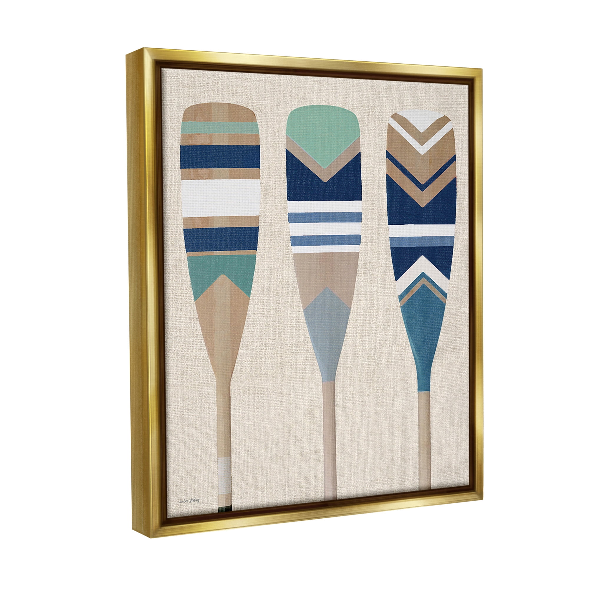Stupell Industries Boat Oar Trio Nature Painting Gold Floater Framed Canvas Art Print Wall Art, 25 x 31