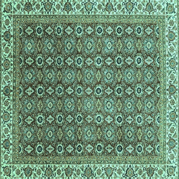 Ahgly Company Indoor Square Abstract Turquoise Blue Modern Area Rugs, 4' Square