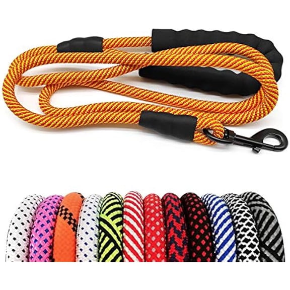Eryueer Heavy Duty Rope Dog Leash, 3/4/5/6/7/8/10/12/15 FT Nylon Pet Leash, Soft Padded Handle Thick Lead Leashes for Large Medium Dogs (Orange, 1/2" * 8')