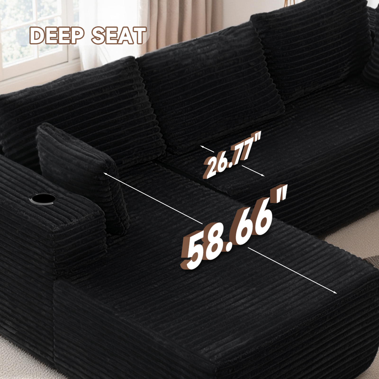 BaPiPro 106" Soft Corduroy Convertible Sectional Sofa, L-Shaped Modular Sectional Couch with Deep Seat for Living Room, Cloud Oversized Upholstered Sleeper Sofa, No Assembly Required, Black
