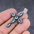 thumbnail image 3 of Natural Swiss Blue Topaz Handmade 925 Sterling Silver Cross Pendant 1.81", 3 of 4