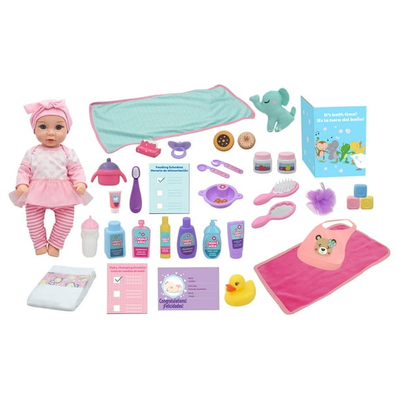 Cuddle Kids: Love N' Feed Playset - 15" Baby Doll - Pink Tutu Outfit - Cuddly Elephant Plush, 33pc Care Toy Accessories, Hard Body, Kids Age 3 