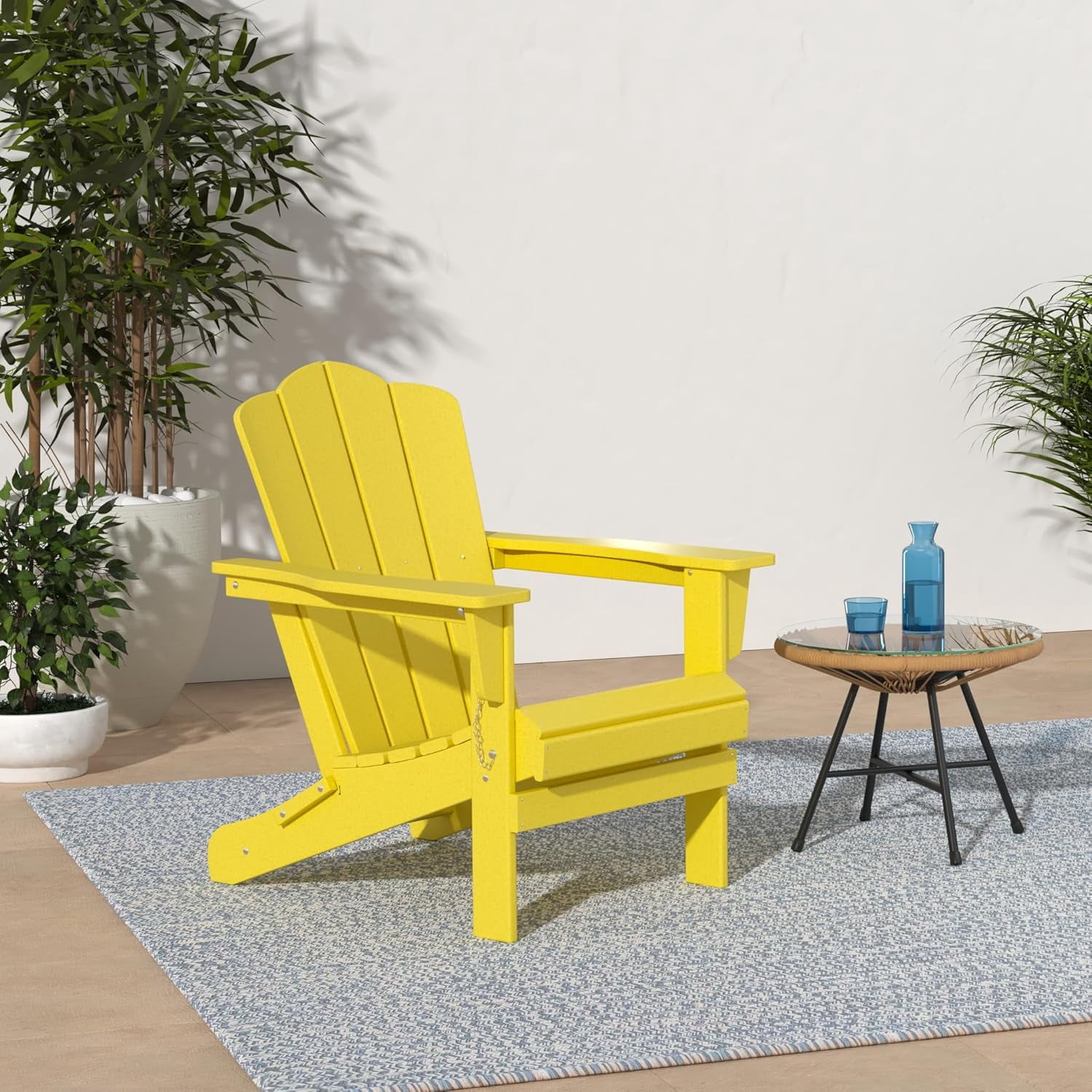 SONGMY Folding Adirondack Chair, HDPE All-Weather Patio Chairs, Wooden Textured Lawn Chair for Poolside, Backyard, Deck, Fire Pit, Yellow