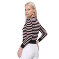 thumbnail image 4 of YEMAK Women's 3/4 Sleeve Crewneck Stripe Regular Fit Button-Down Sweater Cardigan-BLACK/MAUVE-S, 4 of 4