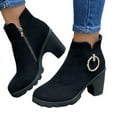 thumbnail image 5 of KIJBLAE Women's Ankle Boots Suede Block Heel Round Toe Booties Zipper Chunky Heel Black Winter Fall Shoes Outdoor Black 35, 5 of 9