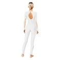 thumbnail image 2 of Haitryli Women's Full Body Long Sleeve Unitard One Piece Rhinestone Ice Skating Jumpsuit Gymnastics White S, 2 of 7