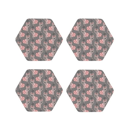 

Coasters Set of 4 - Cute French Bulldog Pink Skirt Drink Coasters for Tabletop Protection Leather Coasters for Living Room Decor and Housewarming Gift Hexagon