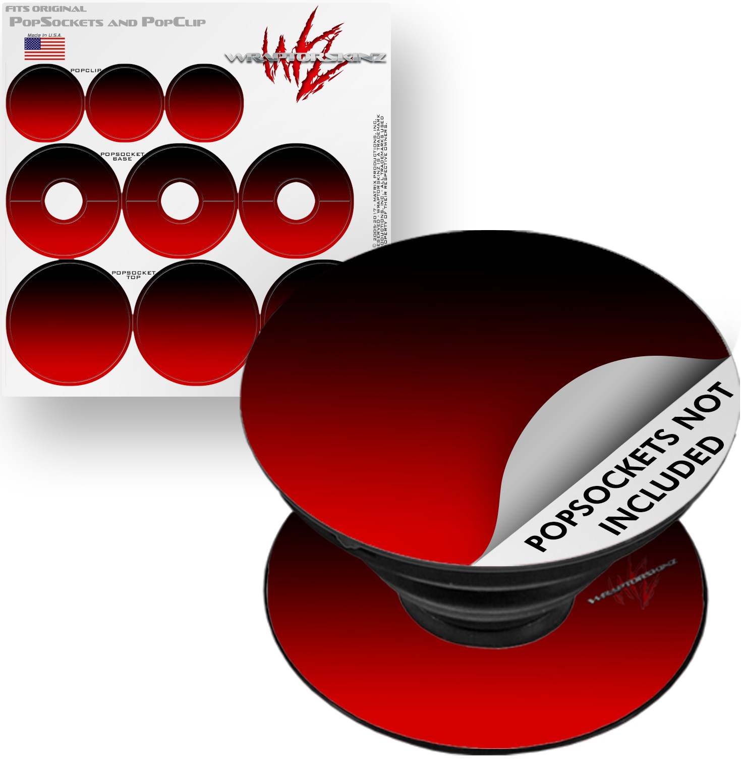 Decal Style Vinyl Skin Wrap 3 Pack for PopSockets Smooth Fades Red Black (POPSOCKET NOT INCLUDED) by WraptorSkinz