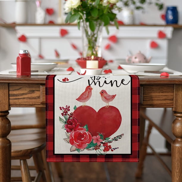 Teissuly 33 * 120cm Valentine's Day Table Flag Festival Decoration Little Gnome Pattern Linen Table Cloth Teissuly WER202312023942
