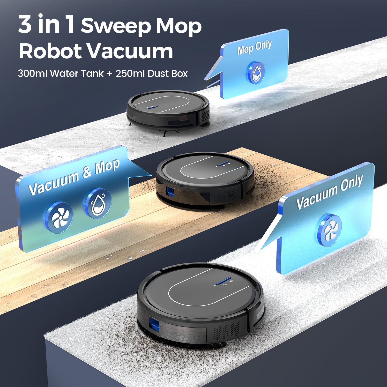Hivroo Robot Vacuum Cleaner, Robot Vacuum and Mop Combo with WIFI/Alexa for Carpet, Hardwood & Tile