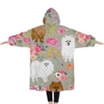 thumbnail image 2 of Oversized Wearable Blanket Hoodie,Pomeranian Dog and Flower Floral Sherpa Blanket Hoodie with Super Pockets,Super Warm Fuzzy Pullover for Women & Men, 2 of 6