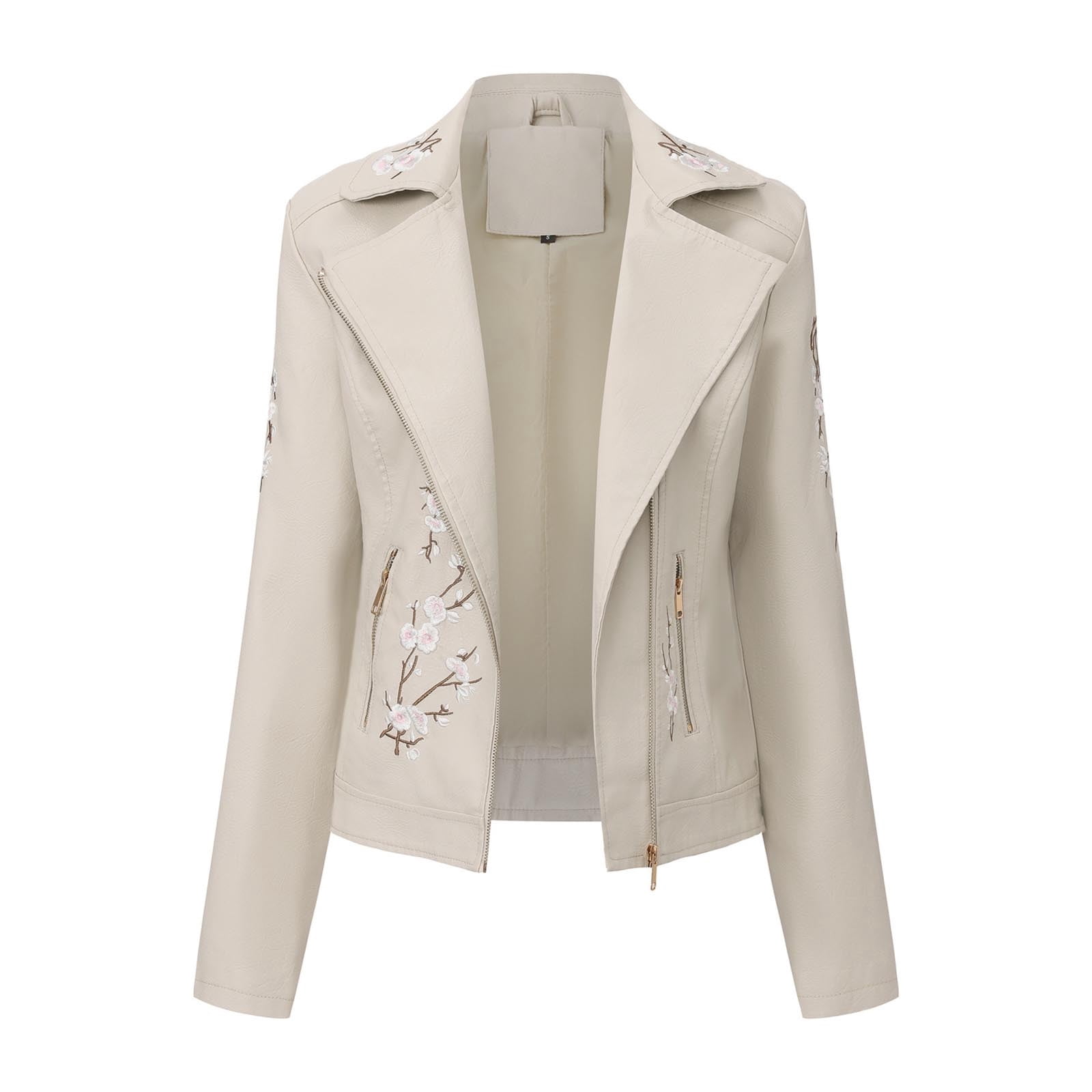 wdsxpo Women Faux Leather Jacket Studded Rivet Floral Moto Biker Coat Embroidered Trendy Lightweight Streetwear Jackets for Women