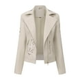 thumbnail image 3 of Zedker Women'S Classic Lapel Hoodless Jackets,Casual Long Sleeve Leather Tops with Embroidery Detail,Cozy Zippered Front Fall Coats with Two Pockets,Beige,XXL, 3 of 5