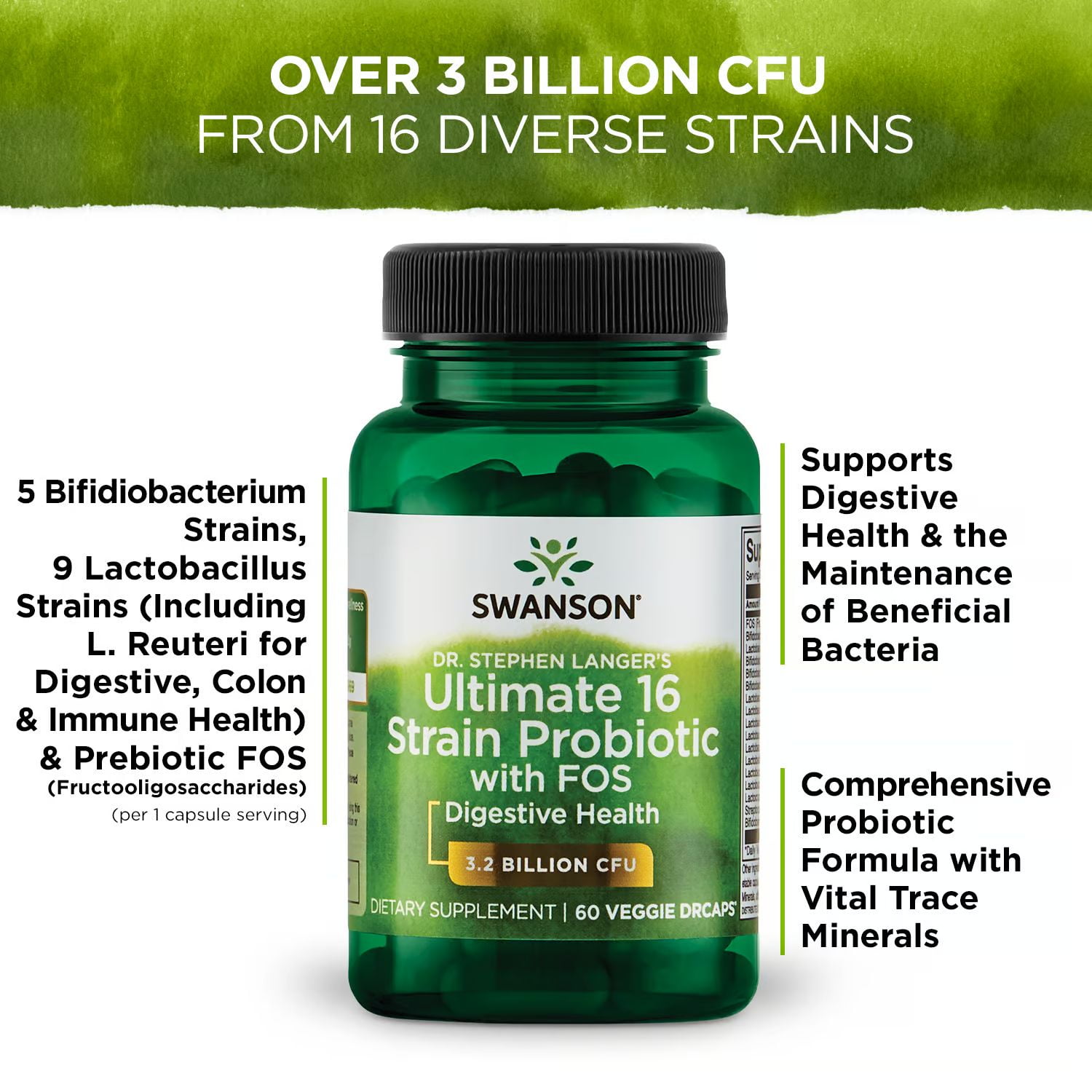 Swanson Ultra Probiotic Capsules with 16 Strains and FOS for Digestive and Colon Health, 4-Pack