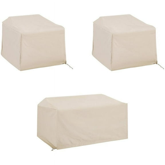 Pemberly Row 3 Piece Patio Loveseat Cover Set in Tan