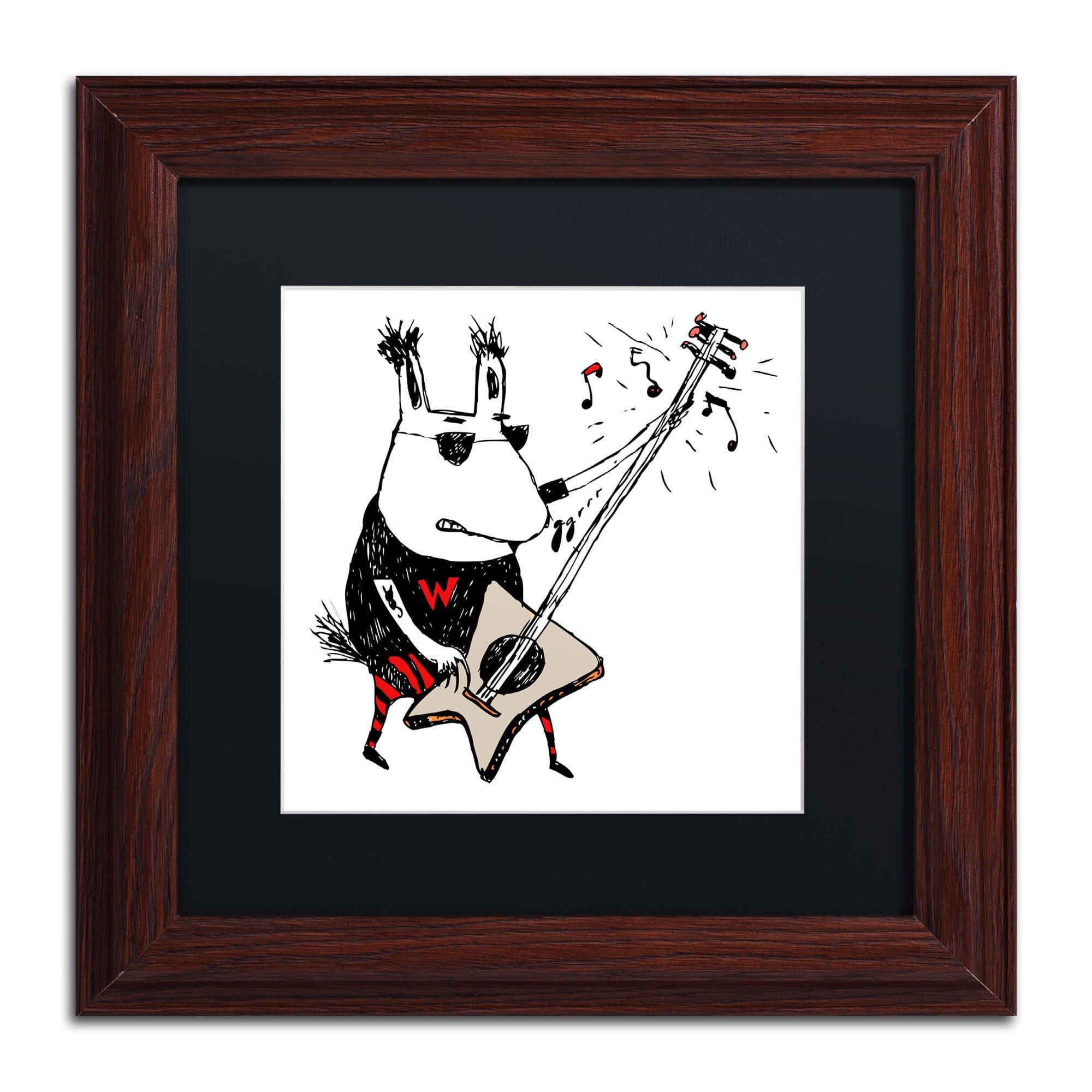 Trademark Fine Art "Wild Guitar Wolf" Canvas Art by Carla Martell, Black Matte, Wood Frame