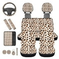 thumbnail image 6 of HUIACONG Car Seat Covers Full Set for Women Brown Leopard Print Car Accessories Seat Covers with Steering Wheel Cover Armrest Cover Seat Belt Pads Headrest Cover Coasters Keychain 14 Pcs Set, 6 of 8