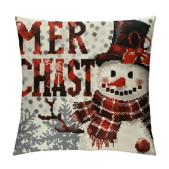 Qinduosi Christmas Throw Pillow Covers, Decorative Outdoor Farmhouse Snowman Merry Christmas Tree Pillow Shams of for Sofa White