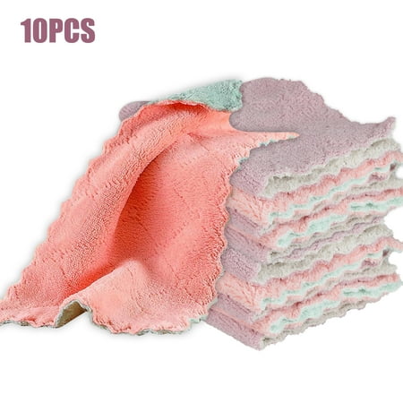 

10 Pcs Double-sided Dishwashing Cloth Coral Fleece Rag Kitchen Cleaning Non-stick Oil Lazy Dish Towels Dishcloth Random Color