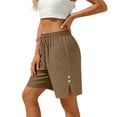 thumbnail image 6 of Womens Shorts with Slits Pockets And Button Solid Color Loose Cotton Casual Wide Leg Shorts for Women, 6 of 6