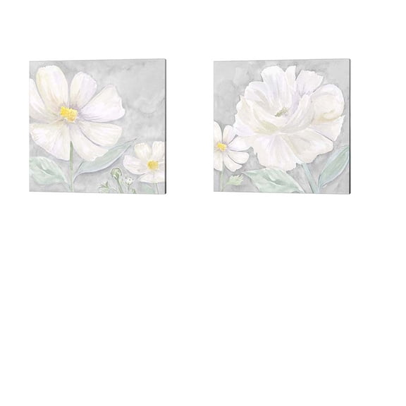 Great Art Now Peaceful Repose Floral on Gray by Tara Reed 2 Piece Canvas Art Set Each 14"W x 14"H