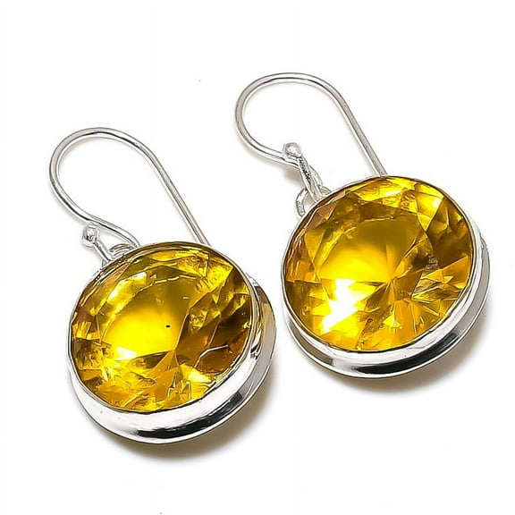 Natural Citrine Gemstone Handmade 925 Sterling Silver Jewelry Earring 1.46"