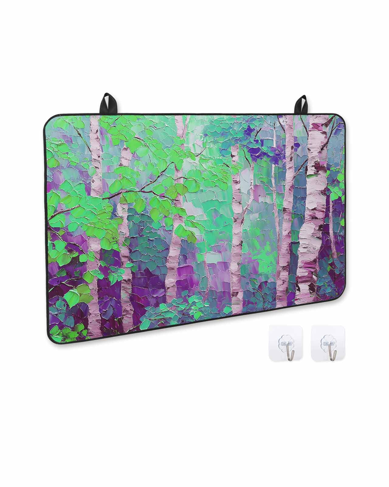 nqOlkjepod Large Induction Cooktop Protector Mat 36"x21", Modern Oil Painting Stove Top Covers for Electric Stove, Summer Botanical Purple Green Stove Burner Cover Mats, Glass Top Stove Cover