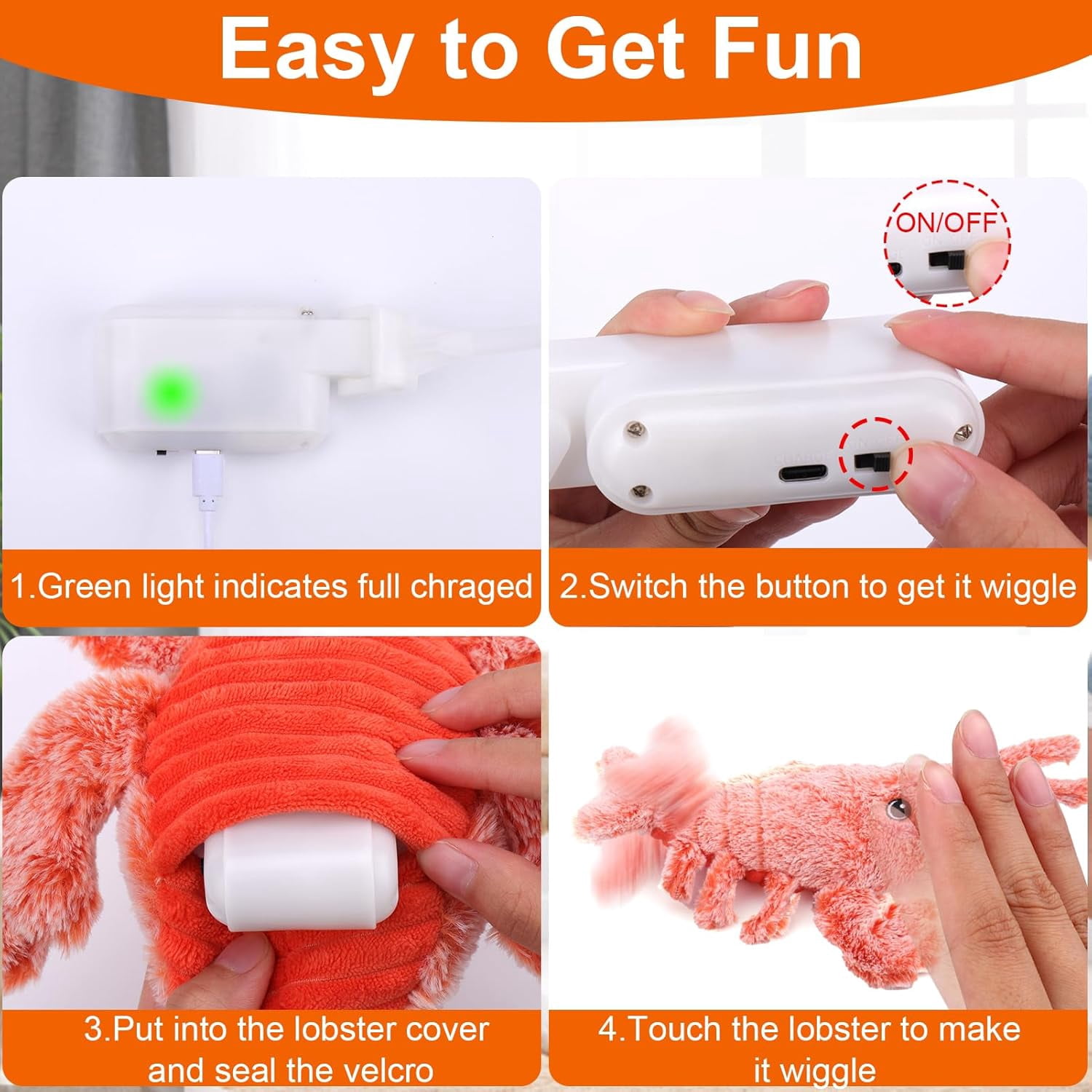 Wiggly Lobster Interactive Dog Toy - Smart Motion-Activated Pet Toy for Boredom Relief, Rechargeable Fun for All Sizes
