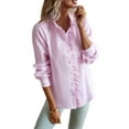 thumbnail image 2 of Fashnice Ladies Blouse Button Down Tops Solid Color Shirts Loose Holiday Tunic Shirt Pink S, 2 of 6
