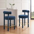 thumbnail image 2 of Counter Stool Chair, Set of 2, Midnight Blue, Velvet, Bar Pub Cafe Bistro Dining Kitchen Hospitality Restaurant, Modern Contemporary Boutique HB36132, 2 of 11