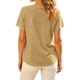 thumbnail image 5 of Shirts for Women V Neck Button Down Casual Henley Tops for Women Summer Short Sleeve Vintage Relaxed Fit Basic Tee Tops Khaki XXXL, 5 of 8