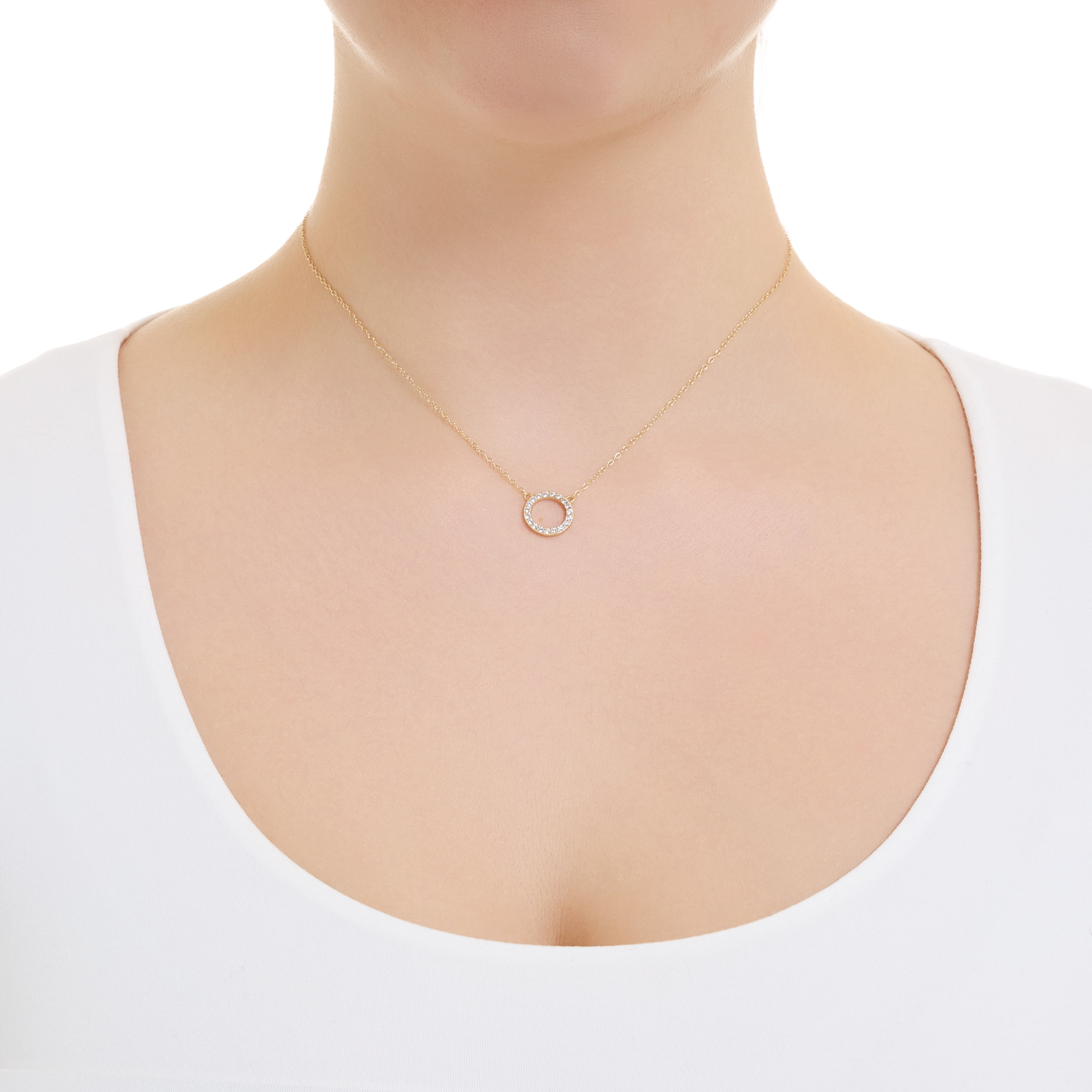 Marisol & Poppy Cubic Zirconia Open Circle Pendant Necklace In Gold Over Sterling Silver For Women & Teens, 16" + 2" Extender