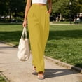 thumbnail image 6 of ClodeEU Women's High Waisted Elastic Waist Pleated Wide Leg Pants,Casual Business Trousers with Pockets Yellow,Women's Plus XXXL, 6 of 8