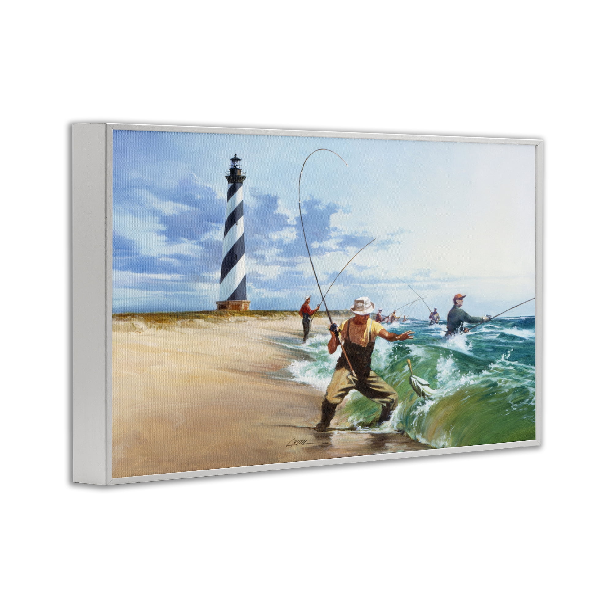 Cape Hatteras Fishermen White Framed Giclee Art, design by Wind River Studios