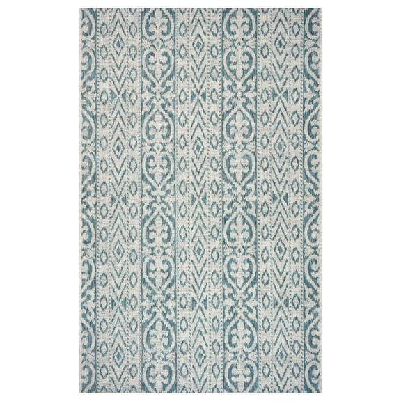 Laddha Home Designs 5' x 8' Blue and Green Rectangular Outdoor Area Throw Rug