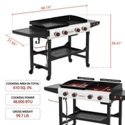Royal Gourmet GD403 4-Burner Portable Flat Top Gas Grill and Griddle Combo Grill with Folding Legs