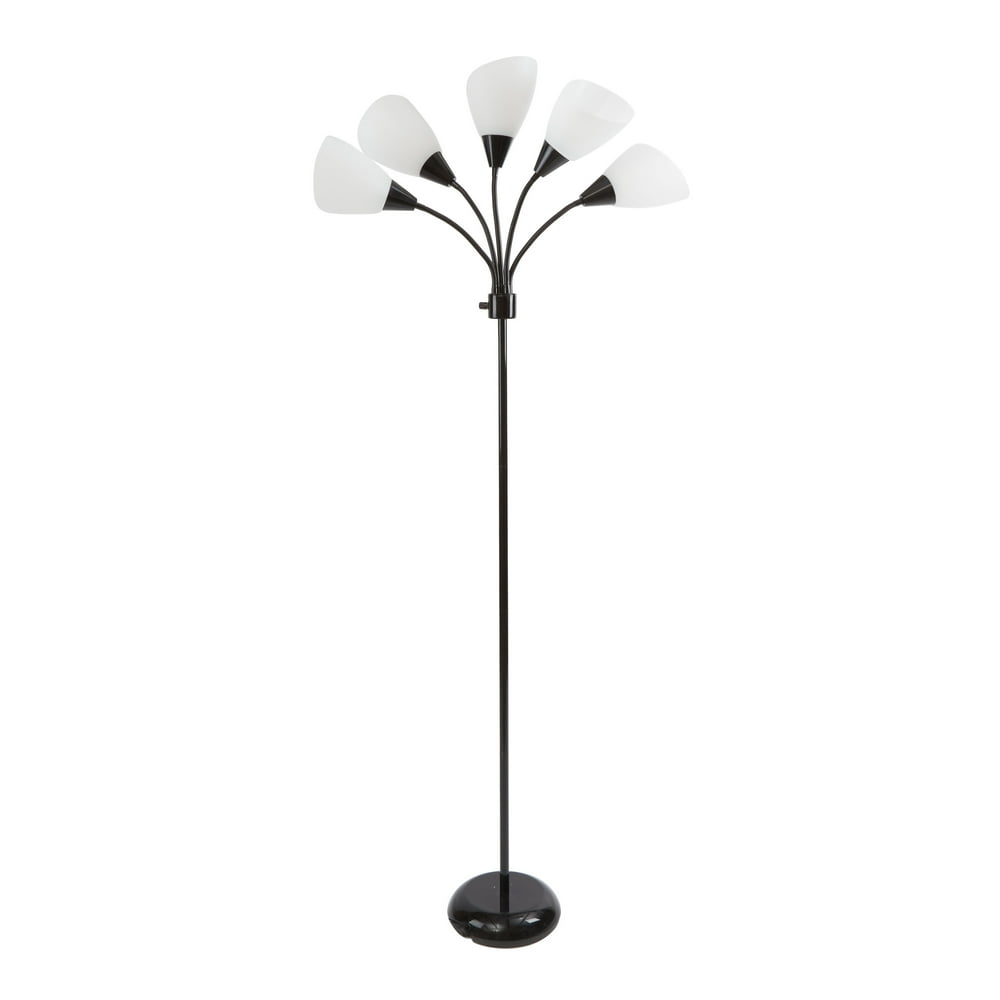 Mainstays 5-Light Metal Floor Lamp with White Shade, Black Finish