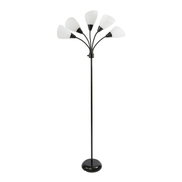 Mainstays 5-Light Metal Floor Lamp with White Shade, Black Finish - Walmart .com