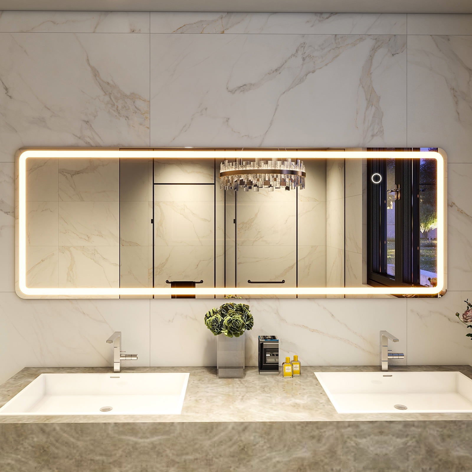 BEAUTYPEAK 64" x 21" LED Rectangular Full Length Mirror Standing Floor Mirror with Safe Corners,White