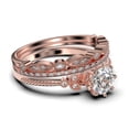 thumbnail image 2 of Beautiful 2.25 Carat Round Cut Diamond Moissanite Floral Engagement Ring, Antique Wedding Ring, Two Matching Band in 925 Sterling Silver With 18k Rose Gold Plating, Gift For Her, 2 of 4