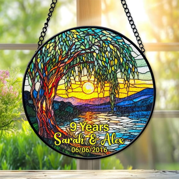 Personalized 9th Willow Wedding Anniversary Suncatcher, 9th Anniversary Keepsake Window Hangings, Gift for Couple, Husband and Wife gift