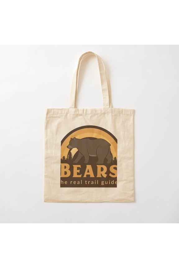Bear Hiking Bear The Real Trail Guides Canvas Tote Bags, Reusable Shopping Bag