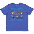 thumbnail image 3 of Inktastic Happy Hanukkah Sweater Style Design with Menorah and Dreidel Youth T-Shirt, 3 of 5