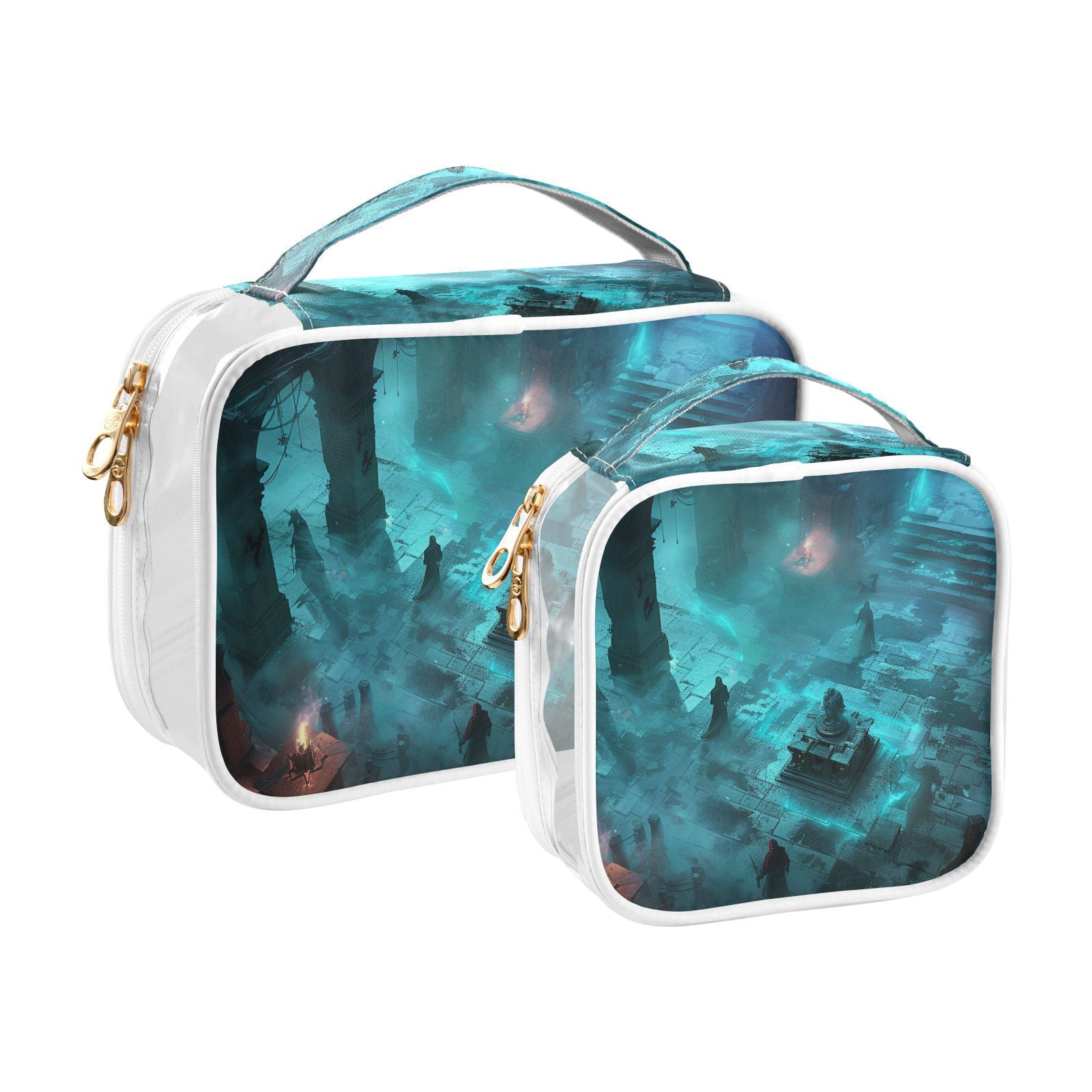 Clear Makeup Bags with Handle Large Opening 2 Pack Set Toiletry Bag Quart Size Bag, for Women Man Traveling Travel Essentials, Toiletries and Other. Game Graphic Capture