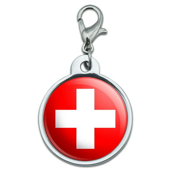 Switzerland National Country Flag Small Metal ID Pet Dog Tag