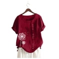 thumbnail image 3 of Plus Size Tops For Womens Casual Loose Button Linen Plus Size Daily Boho Tanic T-Shirt Blouse Tops, 3 of 6