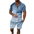 thumbnail image 1 of YDLCAFD Men's Casual Striped Gradient Ramp Print Two Piece Suit Zipper Short Sleeve Top Blouse Suit Drawstring Pocket Short Set, 1 of 5