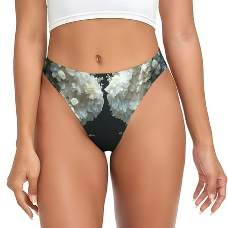 Adobk Floral Angelic White Wings Print Seamless Women Underwear Thongs No Show Ladies Thong No Line Breathable Comfortable Panties Undies for Women-3X-Large